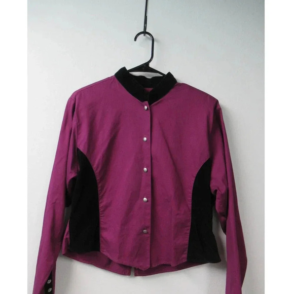 Wrangler Tops - Vintage Wrangler Silver Lake Velvet Cotton Button Down Blouse Sz XL Plum Black
